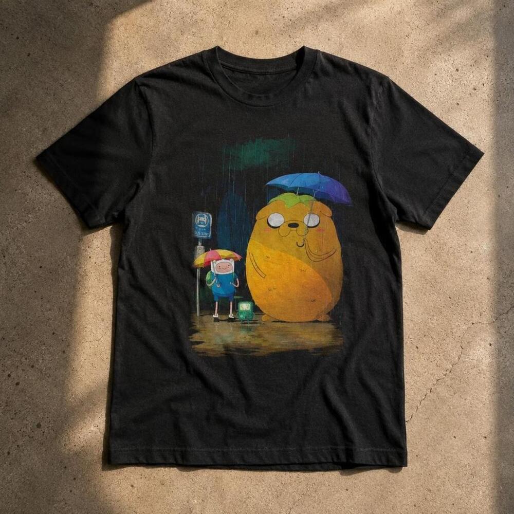 Adventure Time Rainy Day Finn Jake Graphic Tee Black Unisex